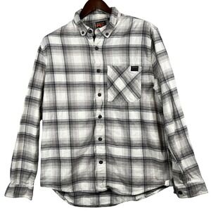 Timberland PRO Mens L Original Fit Woodfort Plaid Flannel Shirt Gray White